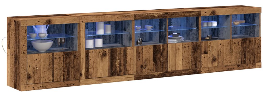vidaXL Μπουφές με LED Φώτα Παλιού Ξύλου 283x37x67 cm Κατασκευασμένο Ξύλο