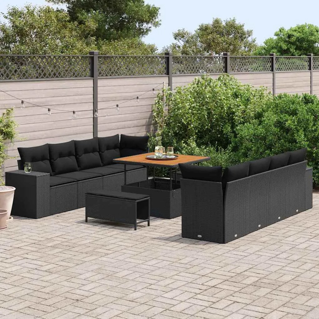 vidaXL Σετ Καναπέ Κήπου 11 pcs Μαύρο συνθετικό ρατάν