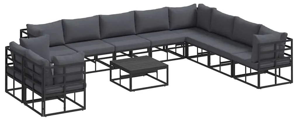 vidaXL Σετ Καναπέ Κήπου με μαξιλάρι 11 pcs Μαύρο Αλουμίνιο