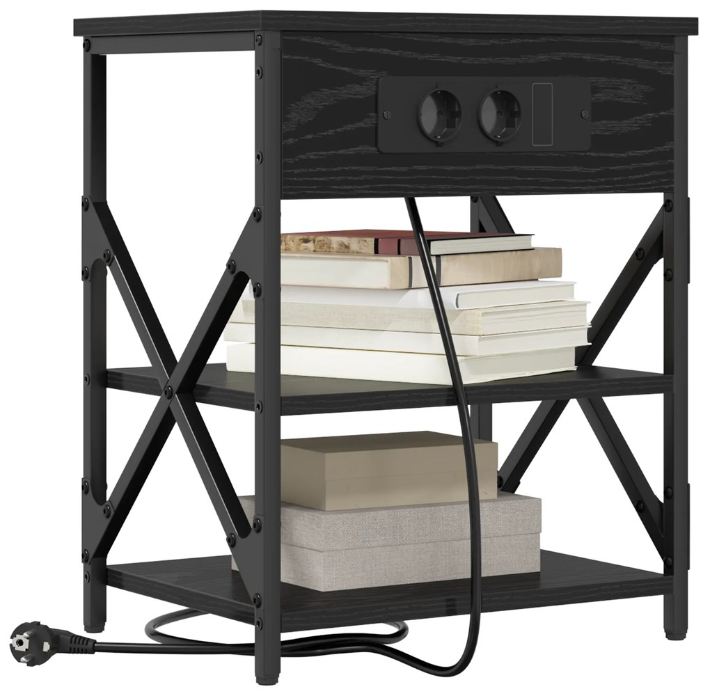 vidaXL Κομοδίνο με ράφι Μαύρη Οξυά 41 x 31 x 51 εκ. Επεξεργασμένο ξύλο