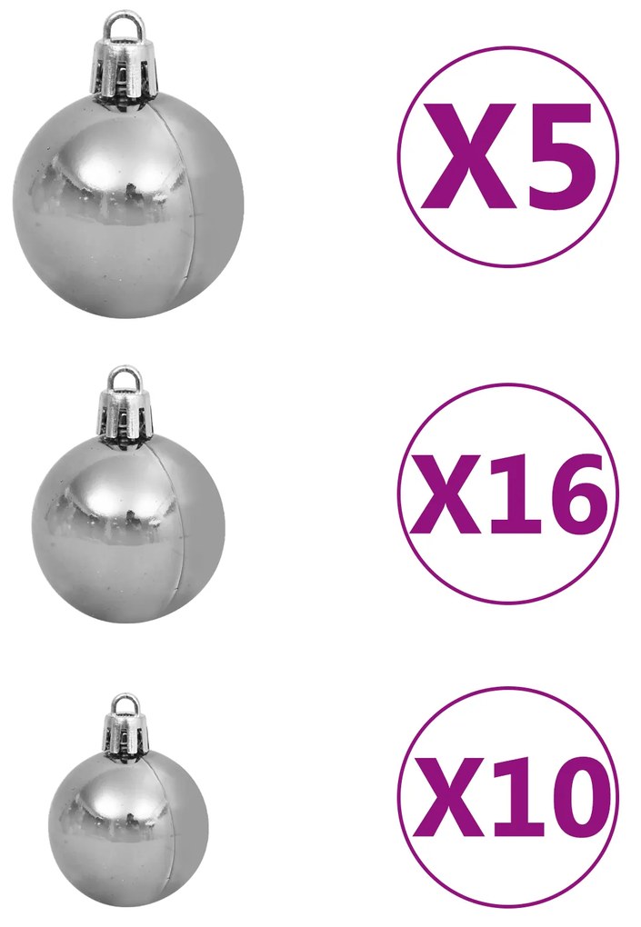 vidaXL Τεχνητό Χριστουγεννιάτικο Δέντρο LED & Σετ Μπαλών Πράσινο 180 εκ. PET
