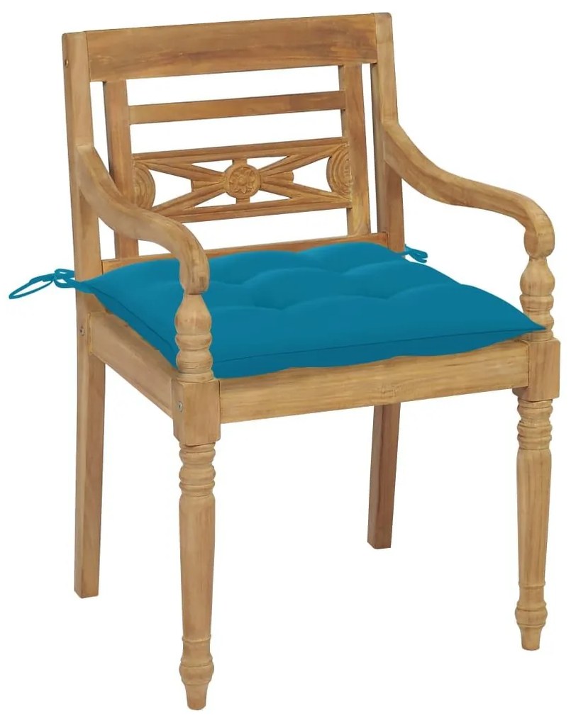 Καρέκλες Batavia 2 τεμ. από Μασίφ Ξύλο Teak &amp; Γαλάζια Μαξιλάρια - Μπλε