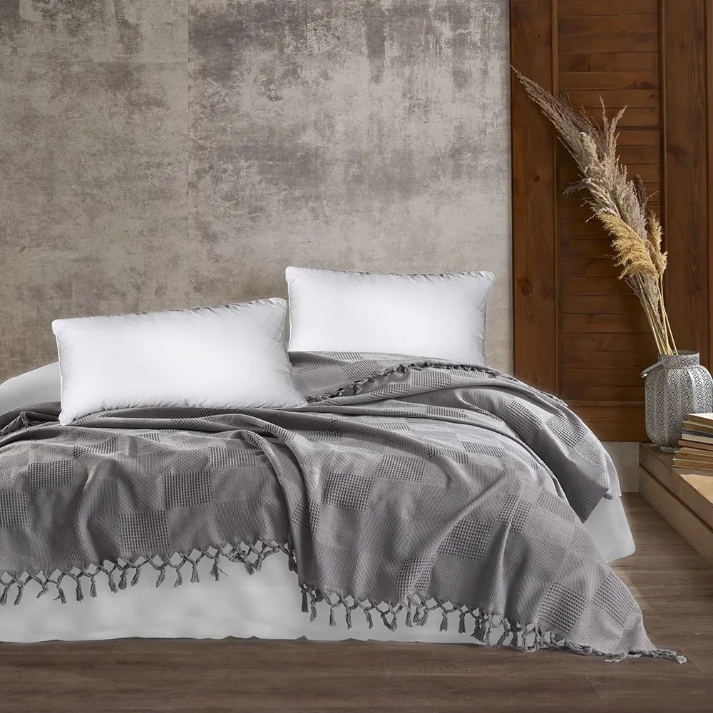 Κουβέρτα Πικέ Jacquard Grey DimCol Υπέρδιπλo 220x240cm 100% Βαμβάκι