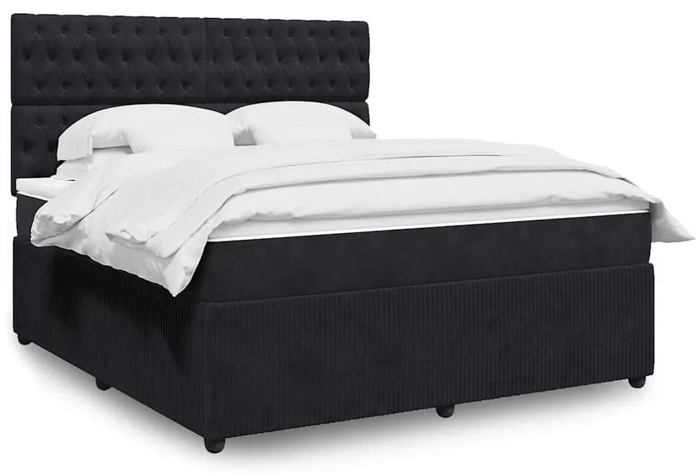 vidaXL Κρεβάτι Boxspring με Στρώμα Μαύρο 180x200 εκ. Βελούδινο