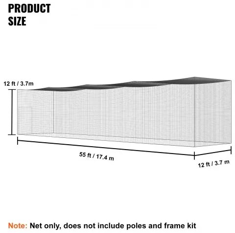 VEVOR Baseball Batting Netting, Professional Softball Baseball Batting Hitting Training Net, Practice Portable Pitching Cage Net with Door &amp; Carry Bag, Heavy Duty Enclosed PE Netting, 55FT (NET ONLY)