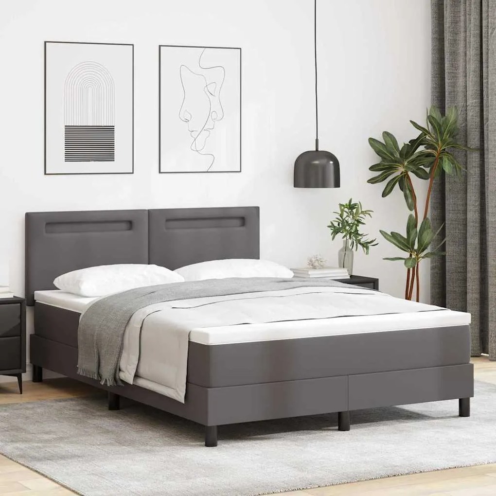 vidaXL Κρεβάτι με Στρώμα Γκρι - 140x200 εκ., Ψεύτικο Δέρμα