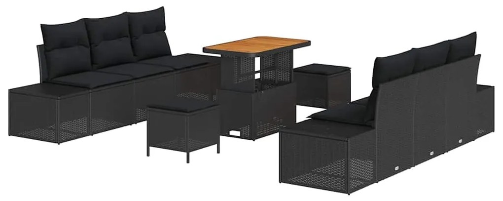 vidaXL Σετ Καθιστικού Κήπου 9 Τεμαχίων με Μαξιλάρια Μαύρο Πολυ Ρατάν