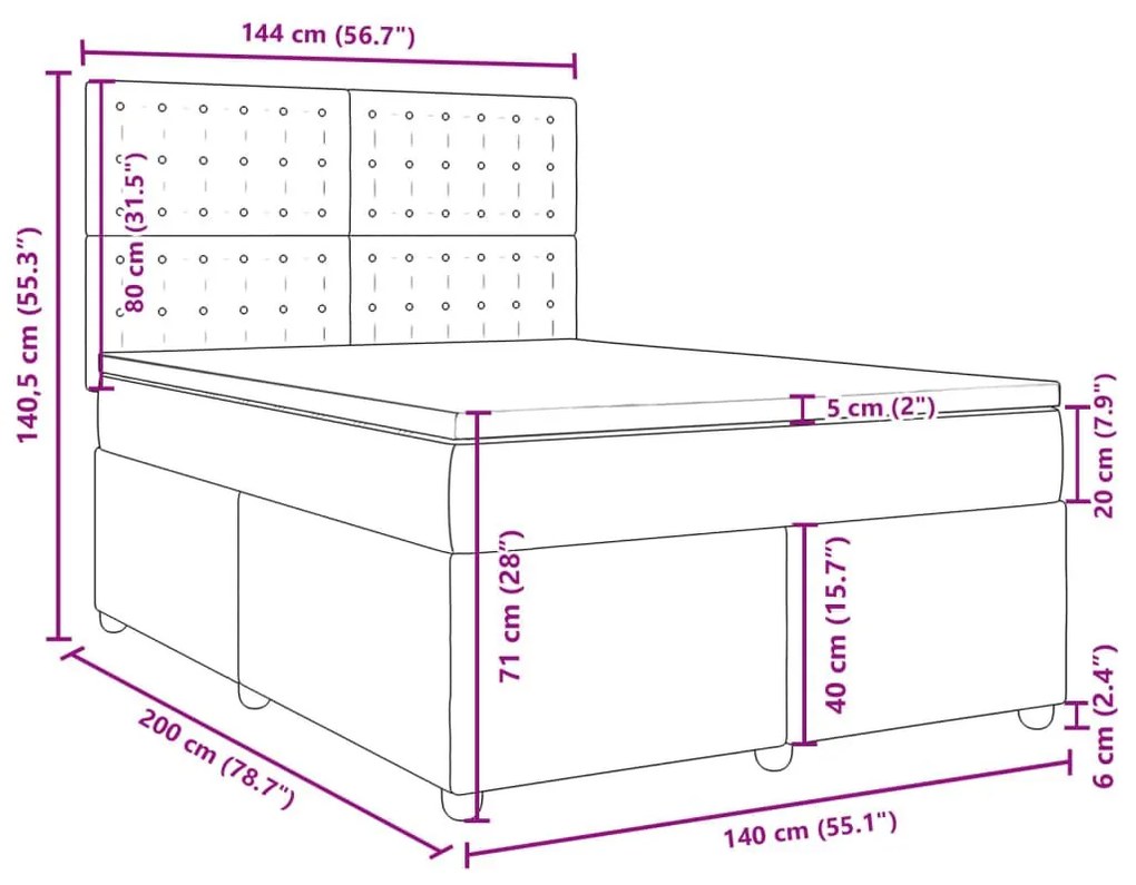 Κρεβάτι Boxspring με Στρώμα Taupe 140x200 εκ. Υφασμάτινο - Μπεζ-Γκρι