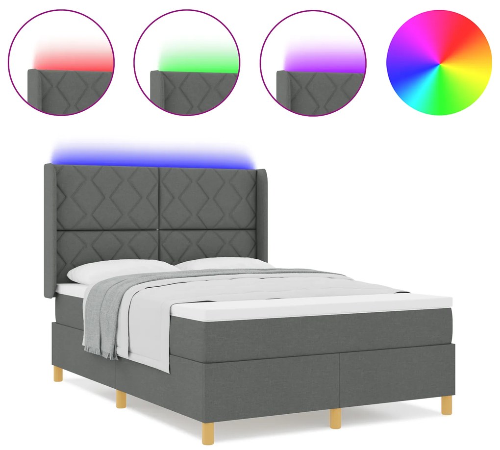 vidaXL Στρώμα κρεβατιού με ματress & LED Σκούρο Γκρι 160x200 εκ. Υφασμά