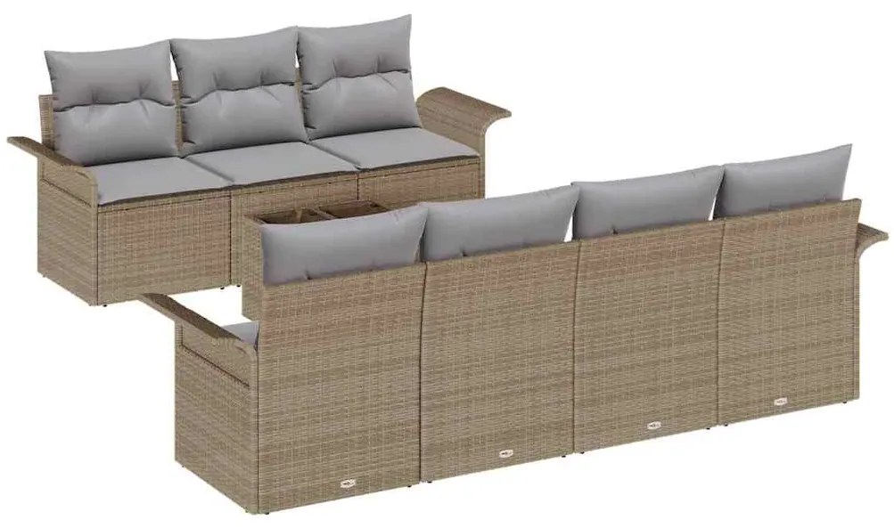 vidaXL Σετ Καναπέ Κήπου με μαξιλάρι 8 pcs Μπεζ, Γκρι 55 x 55 x 37 εκ