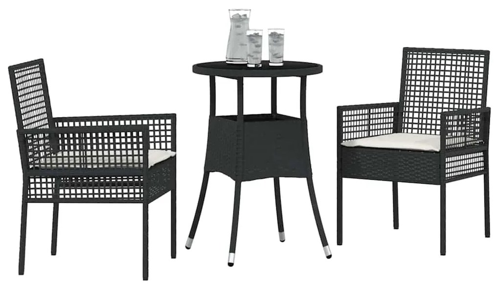 vidaXL 3 κομμάτια σετ κήπου από μαύρο πολυ rattan