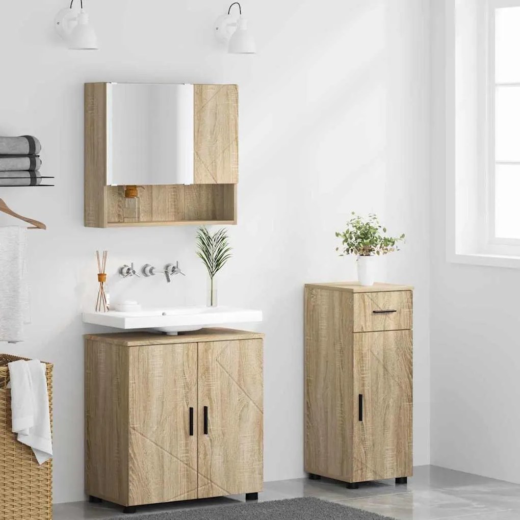 vidaXL Σετ Επίπλων Μπάνιου με πόρτα 3 pcs Sonoma Δρυς 61 x 35 x 64 εκ.