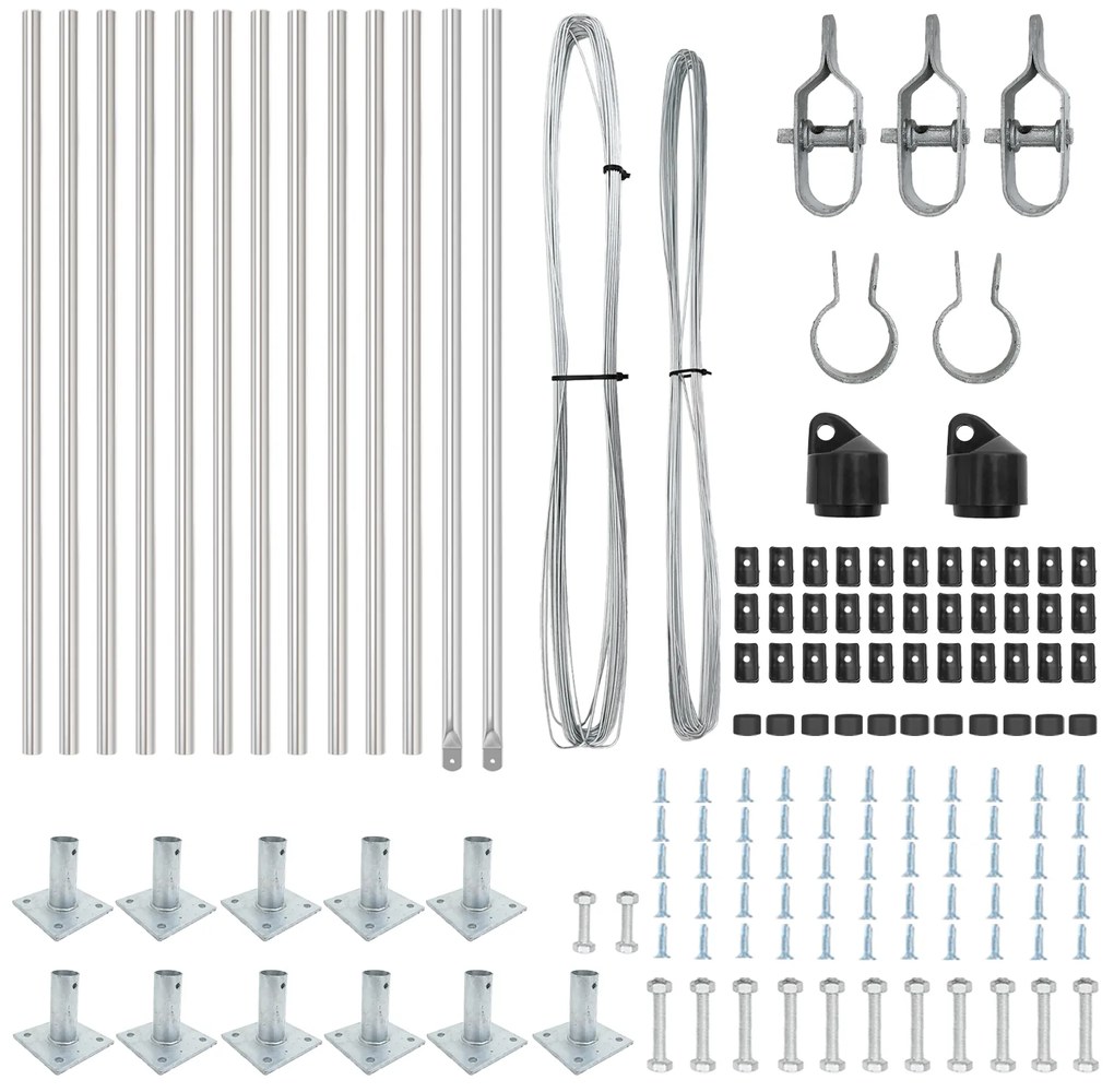 vidaXL Σετ Πυλώνων Φράκτη με Βάσεις 13 pcs Ασημί Ø32mm 160 εκ