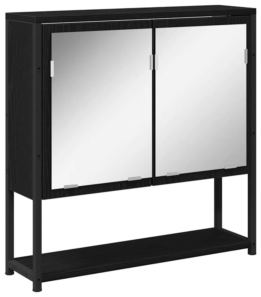 vidaXL Σετ Επίπλων Μπάνιου με ράφι 3 pcs Μαύρο Επεξεργασμένο ξύλο