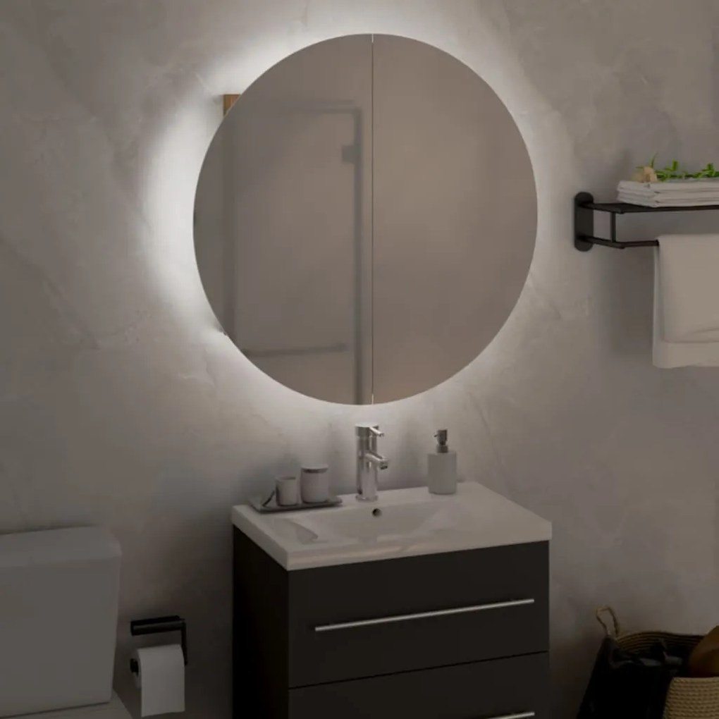vidaXL Ντουλάπι Μπάνιου με Στρογγυλό Καθρέφτη&amp;LED Δρυς 47x47x17,5 εκ.