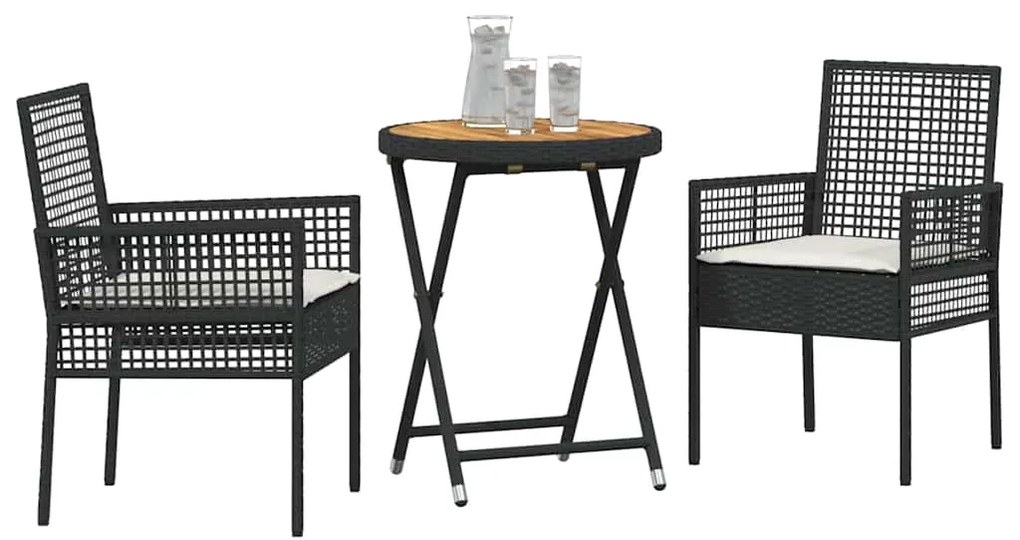 vidaXL Σετ Κήπου Bistro 3 Τεμαχίων  με Μαξιλάρια σε Μαύρο Πολυ Ρατάν