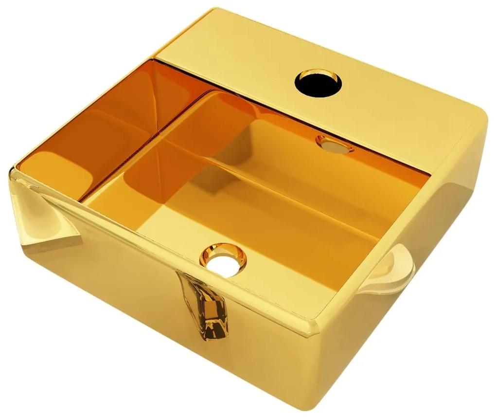 Νιπτήρας με Οπή Βρύσης Χρυσός 38 x 30 x 11,5 εκ. Κεραμικός - Χρυσό