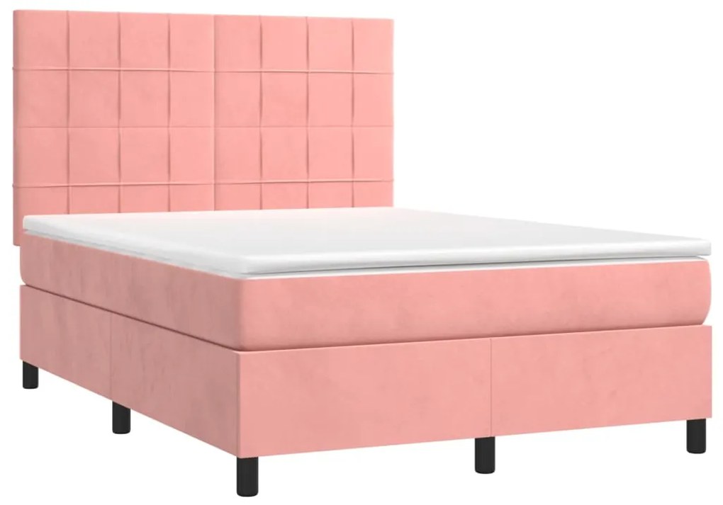 Κρεβάτι Boxspring με Στρώμα Ροζ 140x200 εκ. Βελούδινο - Ροζ