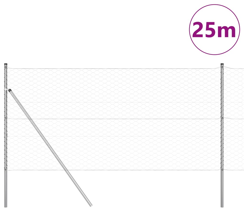vidaXL Φράκτης Hexagon με 7 Πόλους 1.2x25 μ Ατσάλι Ασημί