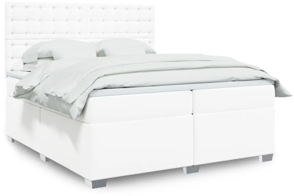 vidaXL Κρεβάτι Boxspring με Στρώμα Λευκό 200x200 εκ. Συνθετικό Δέρμα