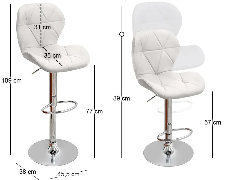 Σκαμπό μπαρ Dolores Megapap με ρυθμιζόμενο ύψος PU λευκό - βάση χρωμίου 45,5x38x89/109εκ.