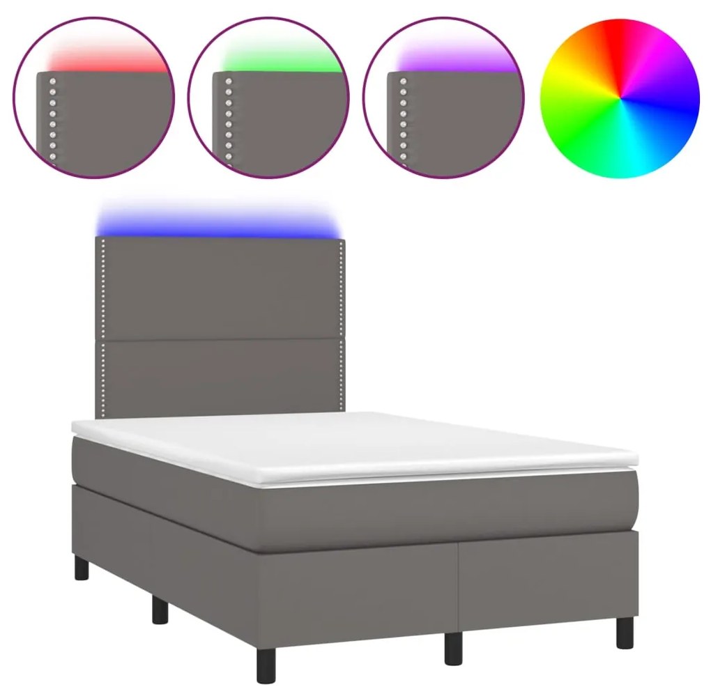 ΚΡΕΒΑΤΙ BOXSPRING ΜΕ ΣΤΡΩΜΑ &amp; LED ΓΚΡΙ 120X200 ΕΚ. ΣΥΝΘ. ΔΕΡΜΑ 3135877