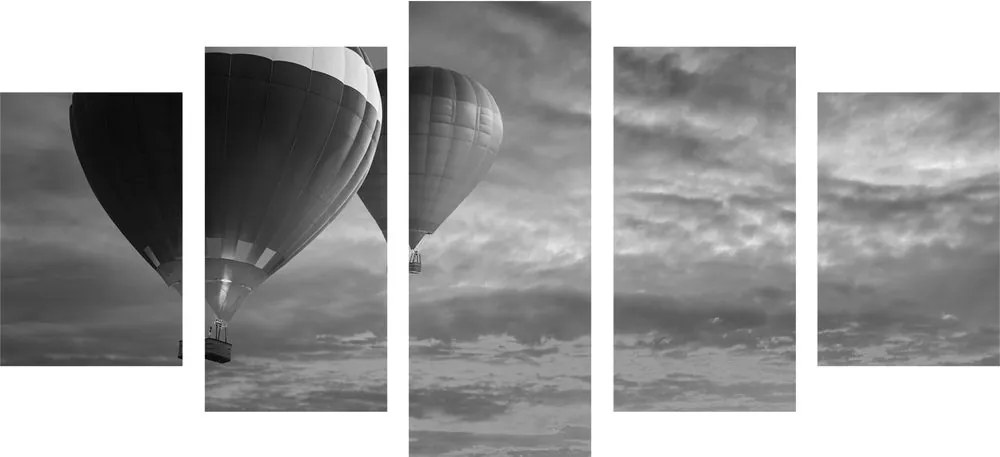 Εικόνα 5 τμημάτων υπέρπτηση μπαλονιών πάνω από τα βουνά σε μαύρο & άσπρο - 100x50
