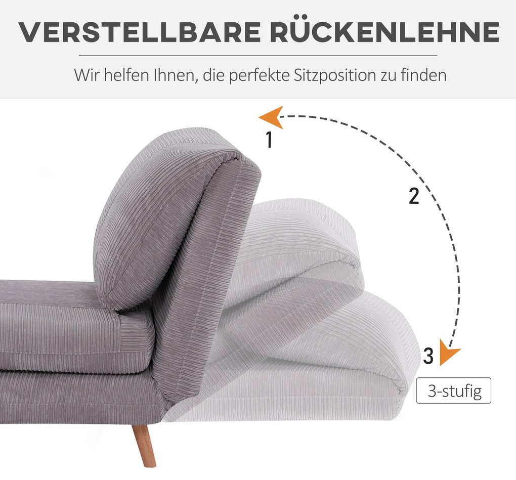 HOMCOM Πολυθρόνα-Κρεβάτι 2-σε-1, Καναπές-Κρεβάτι, έως 200 kg, Ρυθμιζόμενο προσκέφαλο, Υφή κοτλέ 82 cm x 89 cm x 83 cm Γκρι