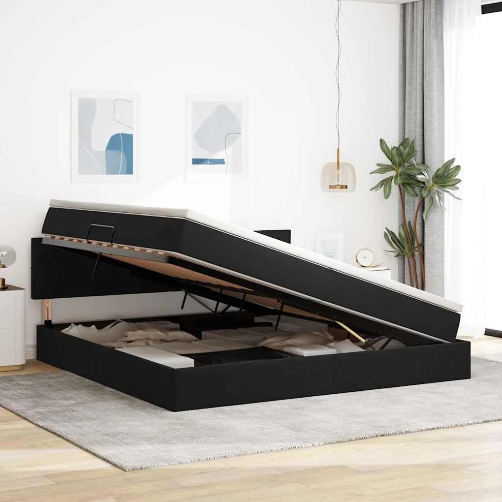 vidaXL Κρεβάτι Αποθήκης με στρώμα Μαύρο 200 x 200 cm Βελούδο