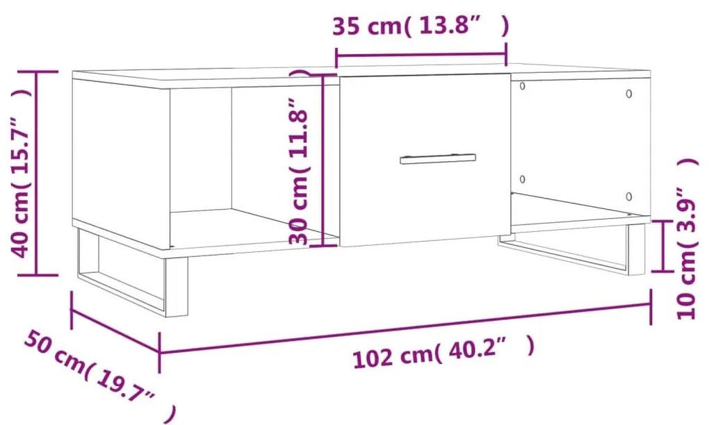 Τραπεζάκι Σαλονιού Καπνιστή Δρυς102x50x40εκ.Επεξεργασμ.Ξύλο - Καφέ