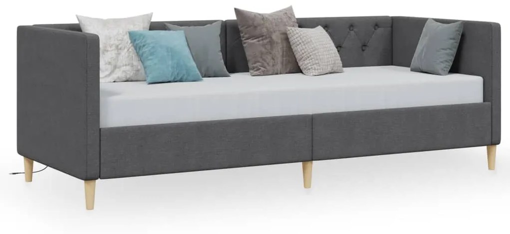 vidaXL Καναπές Κρεβάτι με Στρώμα & USB Σκούρο Γκρι 90 x 200 εκ. Υφασμ.