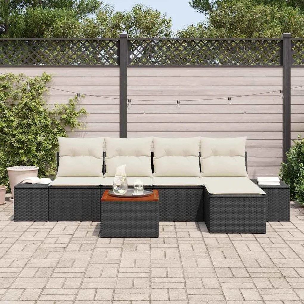 vidaXL Σετ Καναπέ Κήπου με μαξιλάρι 6 pcs Μαύρο Πολυ ράταν