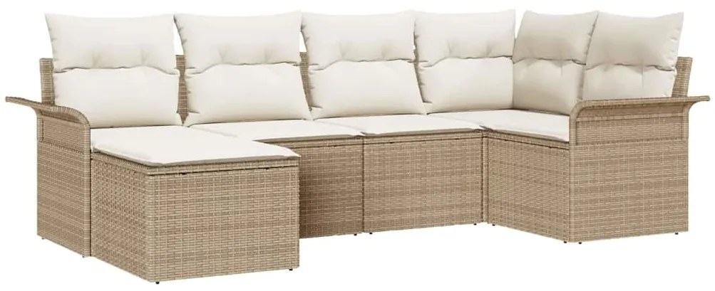 vidaXL Σετ Καναπέ Κήπου με μαξιλάρι 6 pcs Μπεζ Πολυ ράταν