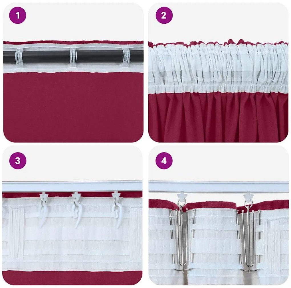 vidaXL Κουρτίνα με κουρτίνες 2 pcs Μπορντό 225 x 140 εκ. Βελούδο