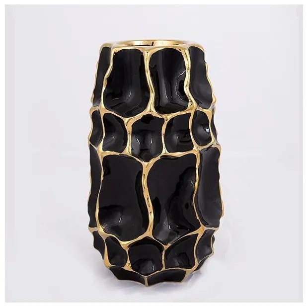 Βάζο Κεραμικό Μαύρο &amp; Χρυσό 14.5x14.5x25cm 752-20168 Estheti-752-20168-Μαύρο-Χρυσό 752-20168