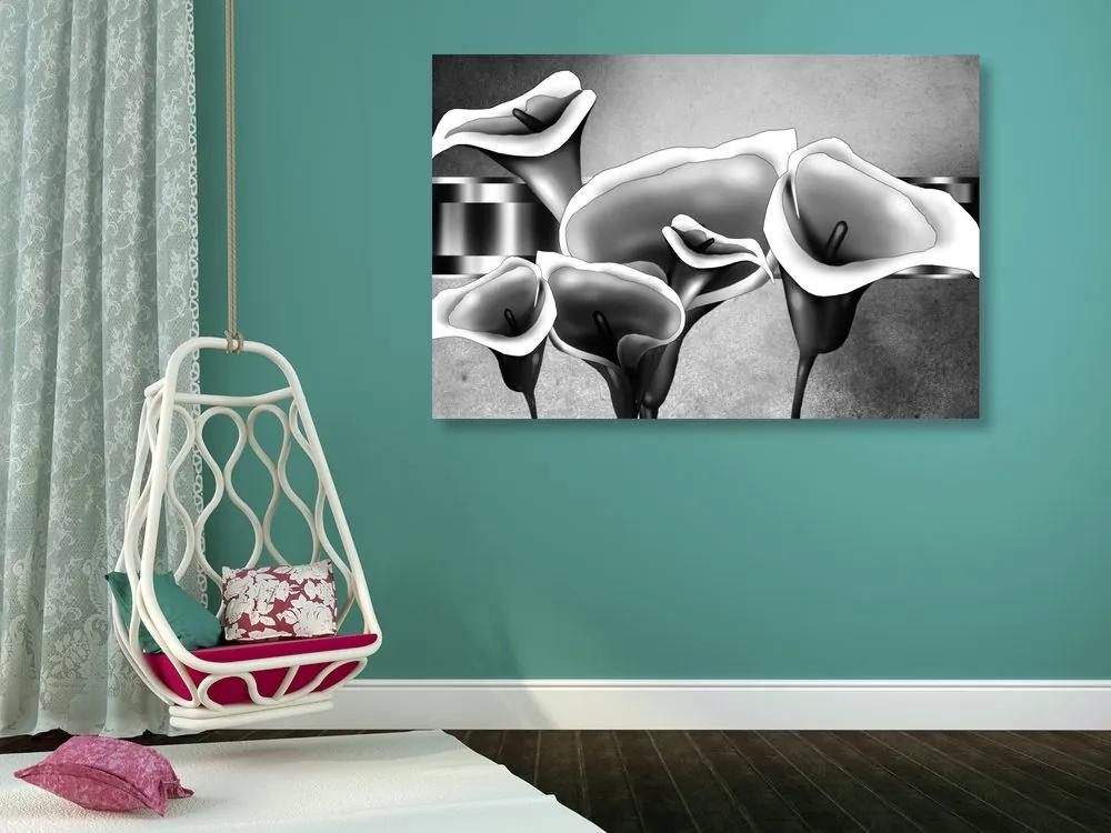 Εικόνα κομψών λουλουδιών λάσπης σε μαύρο & άσπρο - 60x40