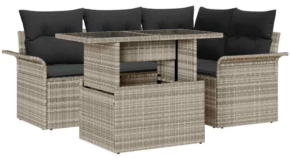 vidaXL Σετ Καναπέ Κήπου με μαξιλάρι 5 pcs Ανοιχτό γκρι Πολυ ράταν