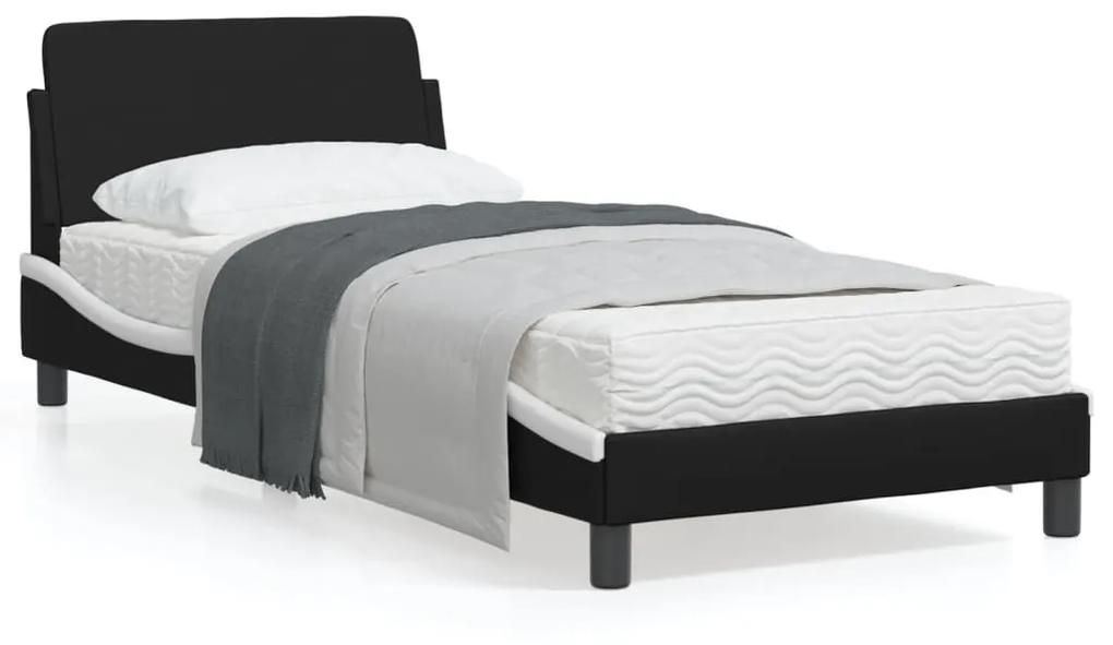Πλαίσιο Κρεβατιού με Κεφαλάρι Μαύρο/Λευκό 90x200εκ. Συνθ. Δέρμα