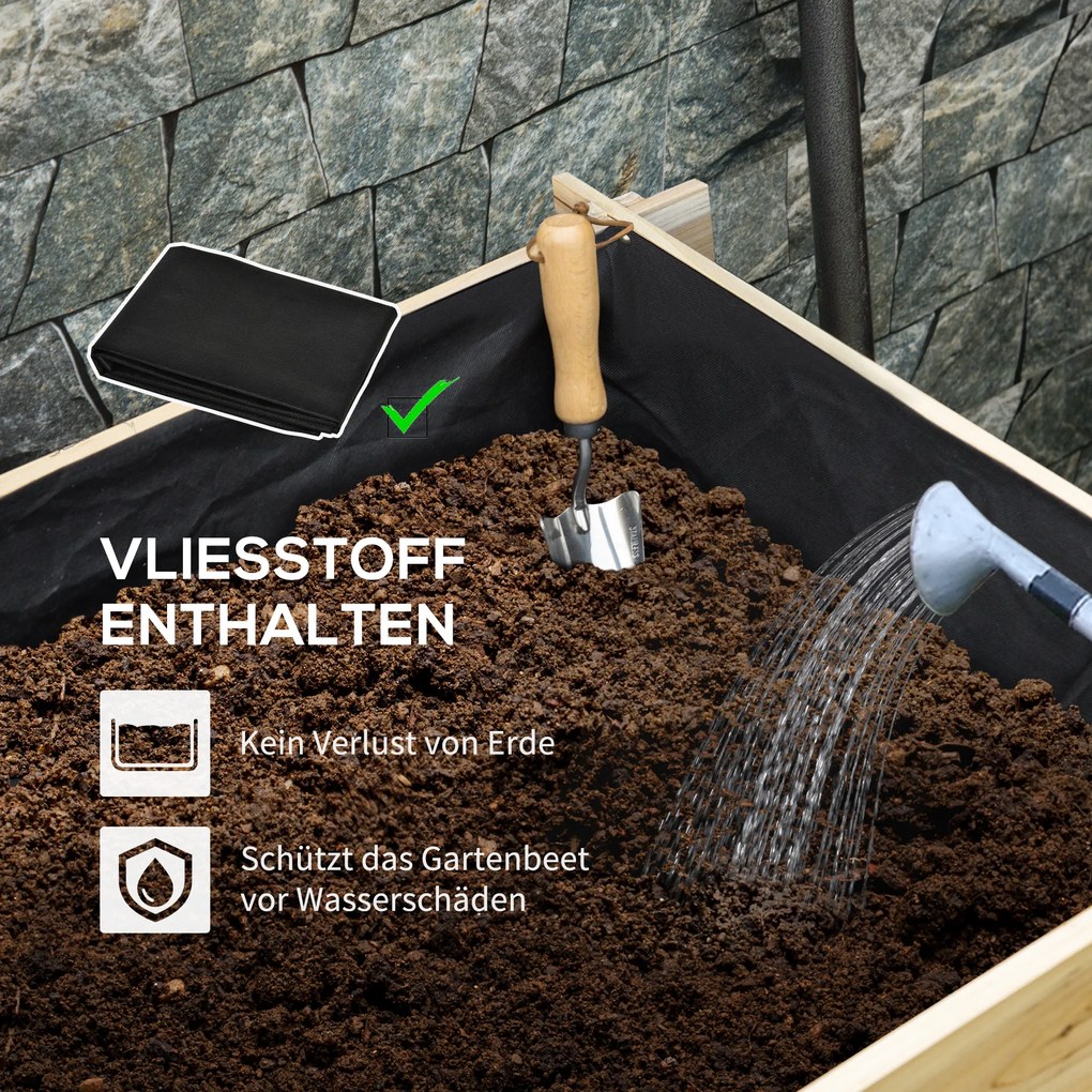 Outsunny Υπερυψωμένο παρτέρι, Γλάστρα, 3 επιπέδων, Άνοιγμα αποστράγγισης, Υφασμάτινη επένδυση, Φυσικό ξύλο, 93 x 93 x 35 cm