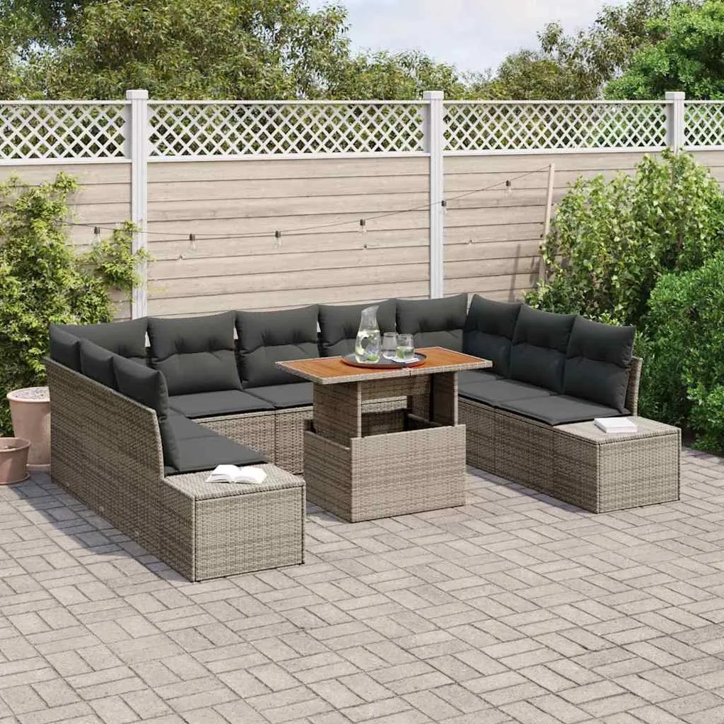 vidaXL Σέτ φαγητού για κήπο 10 pcs Γκρι, Καφέ 100 x 55 x 73 εκ
