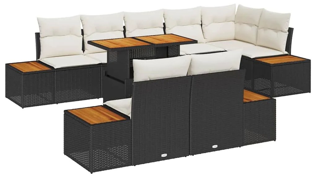 vidaXL Σέτ φαγητού για κήπο 9 pcs Μαύρο, Μπεζ 100 x 55 x 73 εκ