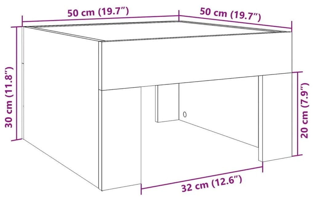 Τραπεζάκι Σαλονιού Infinity LED Μαύρο 50x50x30 εκ. - Μαύρο