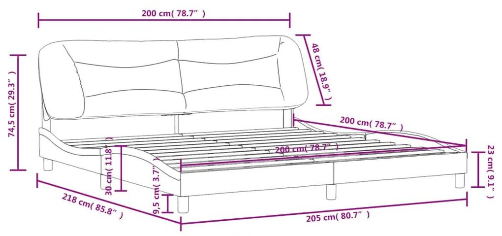Πλαίσιο Κρεβατιού με Κεφαλάρι Σκ. Γκρι 200x200 εκ. Υφασμάτινο - Γκρι