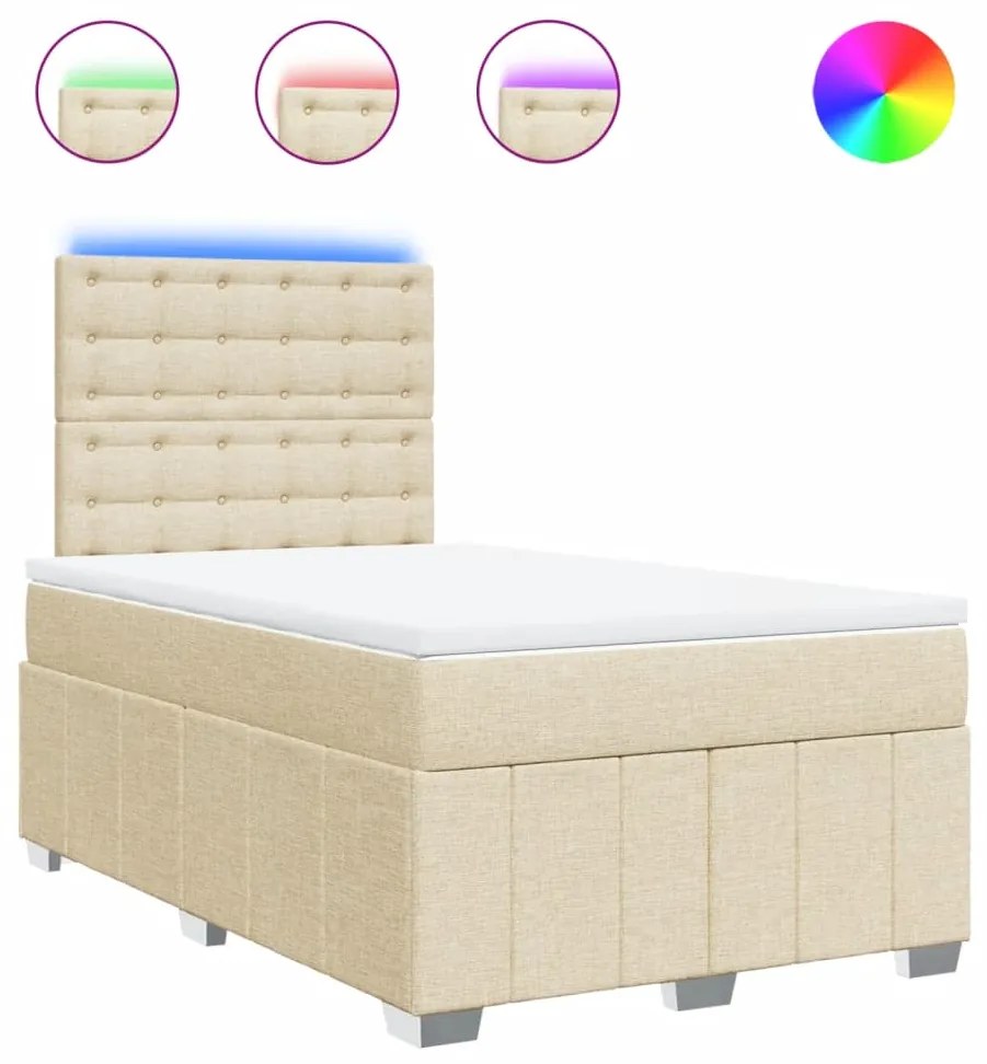 vidaXL Κρεβάτι Boxspring με Στρώμα Κρεμ 120x190 εκ. Υφασμάτινο