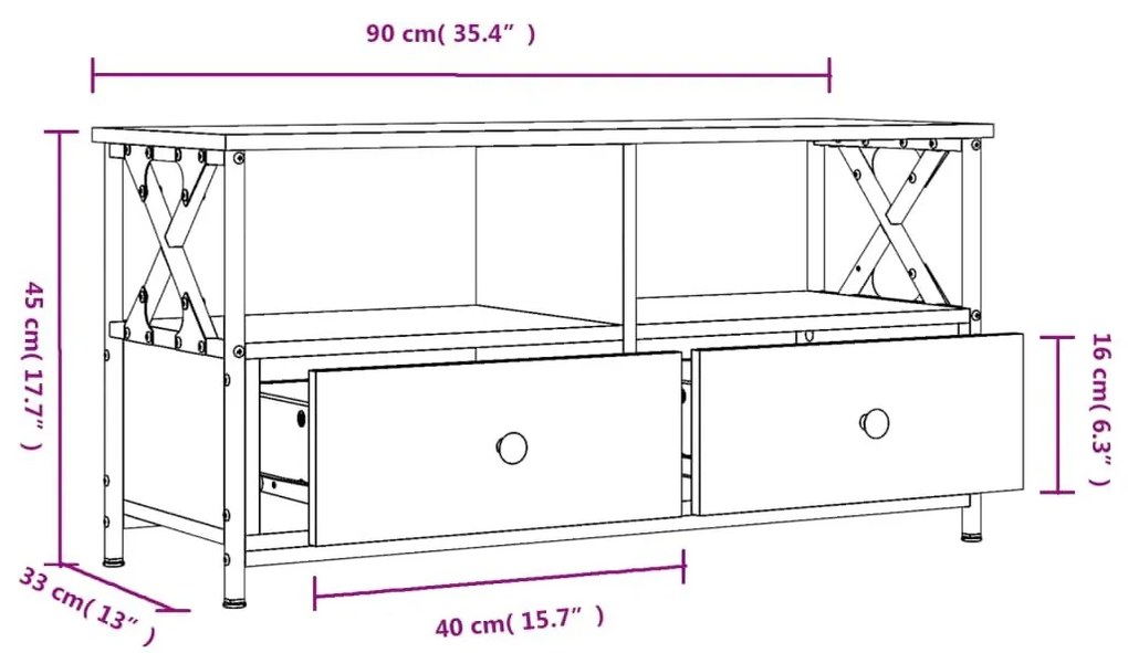 Έπιπλο Τηλεόρασης Sonoma Γκρι 90x33x45 εκ. Επεξ. Ξύλο/Σίδερο - Γκρι