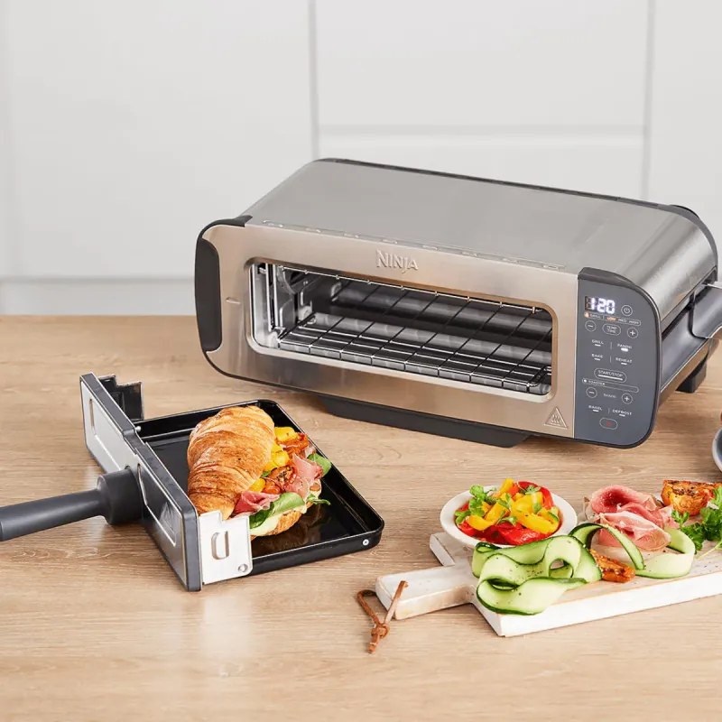 Τοστιέρα Ninja 3 σε 1 ST202EU, 2400W, 7 προγράμματα, έλεγχος θερμοκρασίας, ψησταριά, απόψυξη, αναθέρμανση, οριζόντια λειτουργία, ασημί