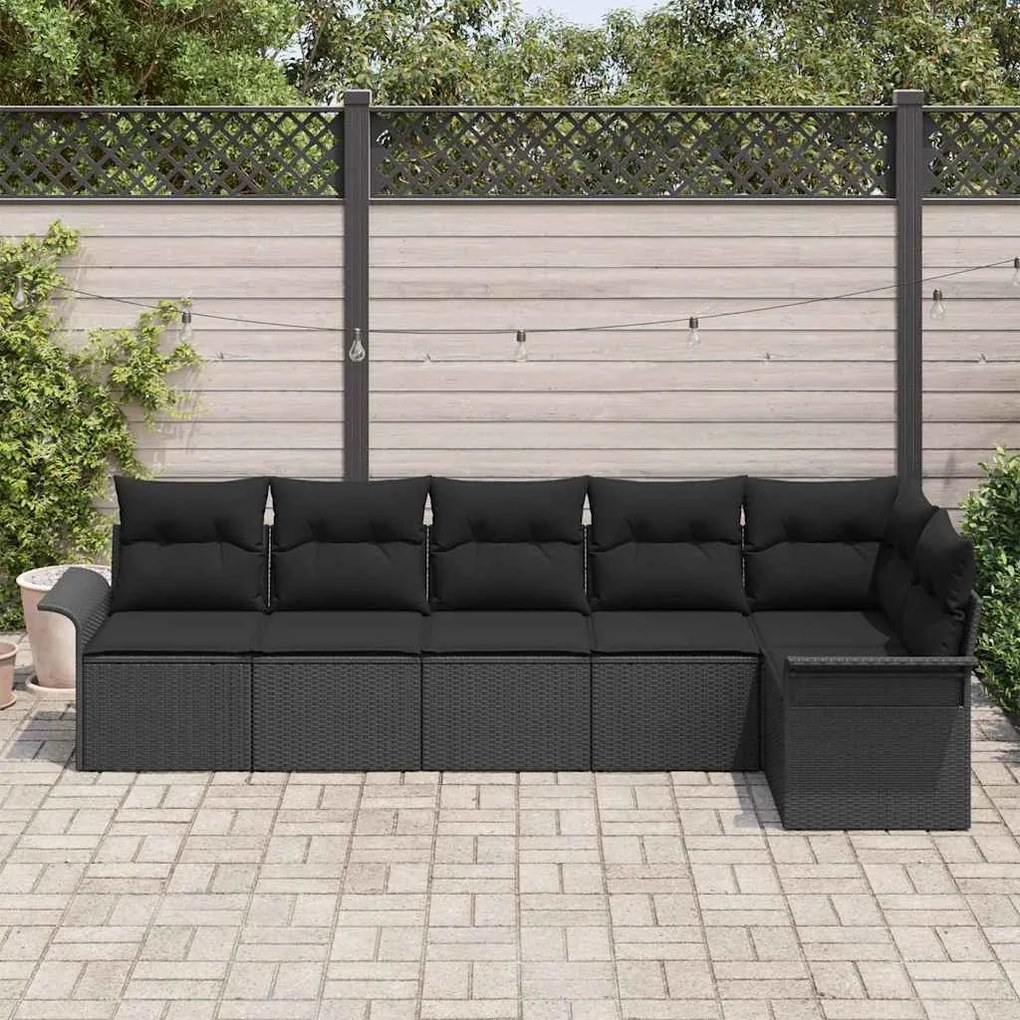 vidaXL Σετ Καναπέ Κήπου με μαξιλάρι 6 pcs Μαύρο Πολυ ράταν