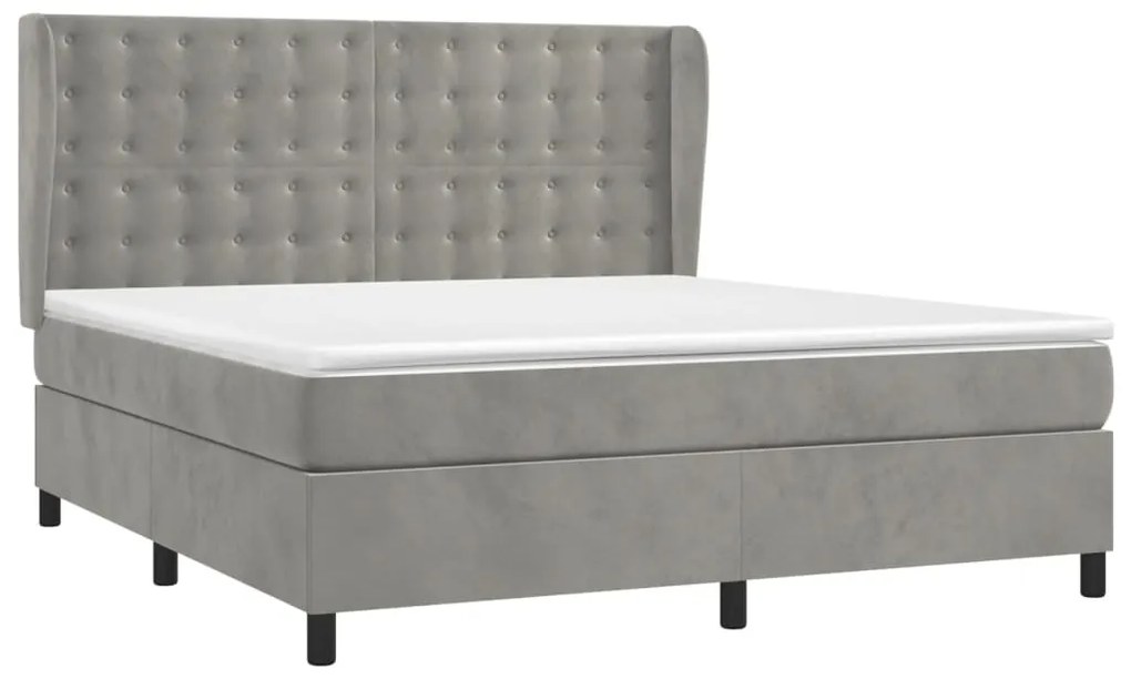 vidaXL Κρεβάτι Boxspring με Στρώμα Ανοιχτό Γκρι 160x200 εκ. Βελούδινο