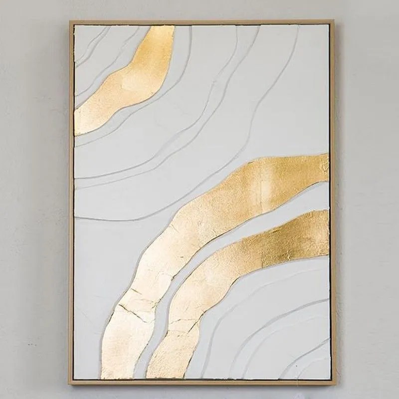 Πίνακας Σε Καμβά Με Πλαίσιο 755-12066 52x72x4.5cm White-Gold Estheti Home Κάθετοι Wood, Canvas