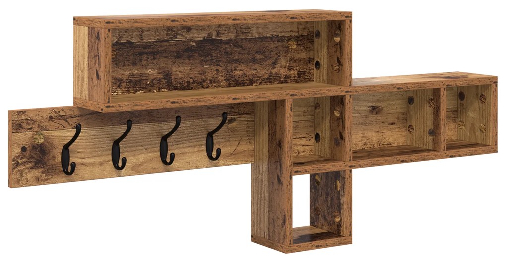 vidaXL Τοίχου Κρεμάστρα με ράφι Παλαιό ξύλο 100 x 12 x 43.5 εκ